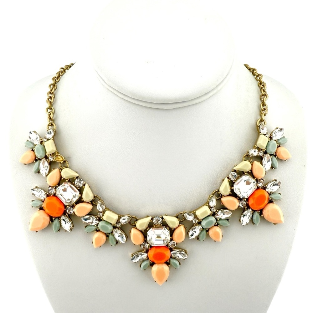 J. Crew Necklace in Orange, Gray, Peach and Cream Multi-Color Statement
